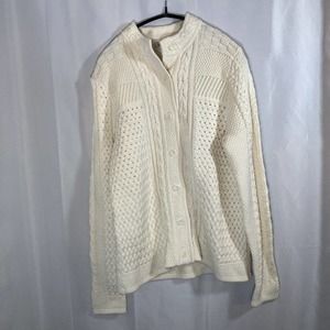 L.L. Bean Cream Cardigan Sweater Full Button Women's Medium Detailed Knit